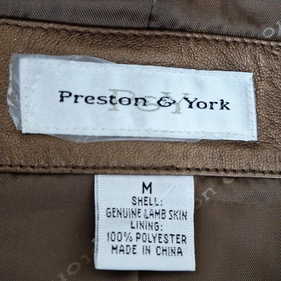 Preston & York Preppy Genuine Lamb Skin Minimalist Front Zip Biker Jacket M - Picture 7 of 8